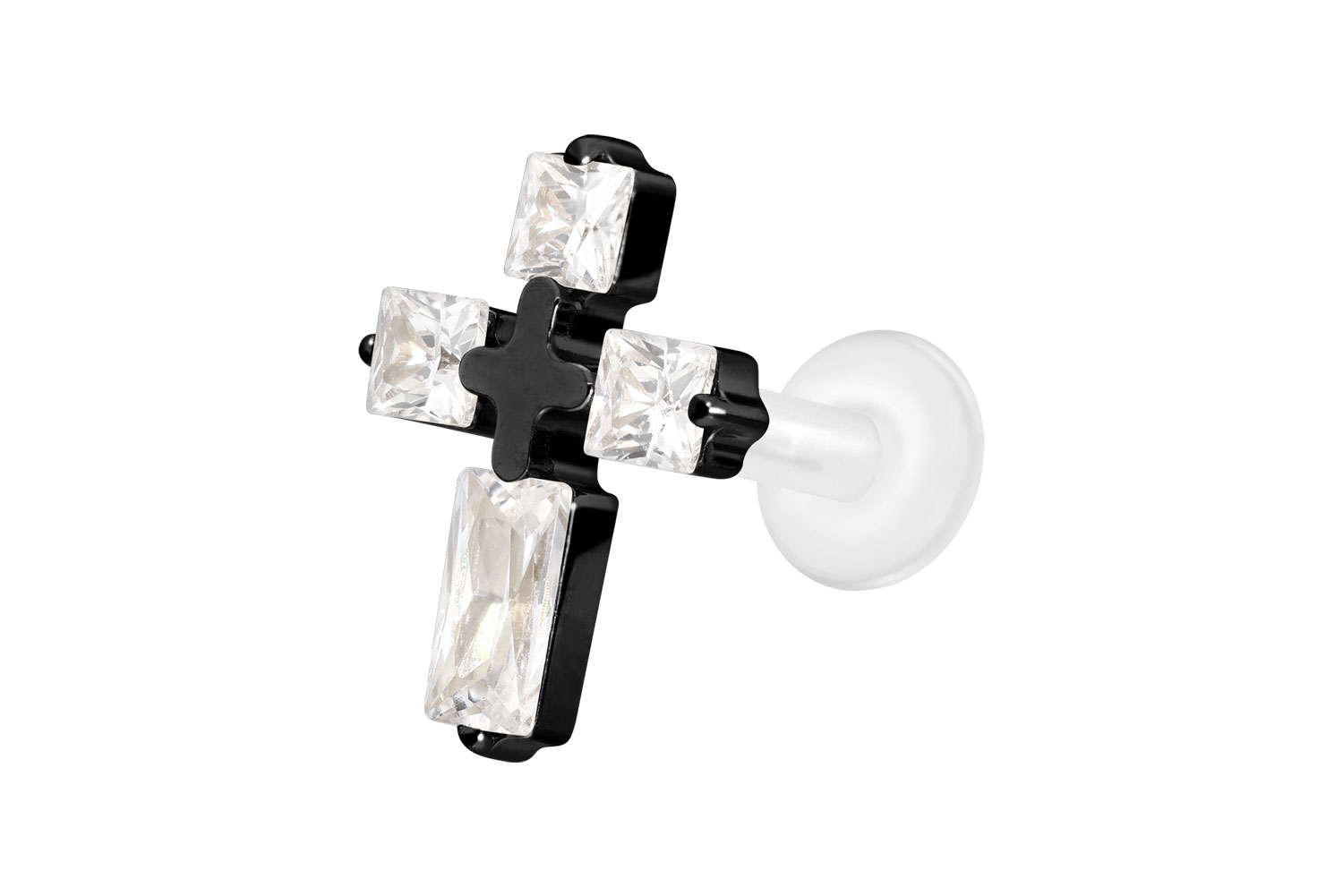 PTFE Labret Piercing mit Innengewinde + Titan-Aufsatz KRISTALLKREUZ